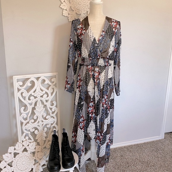 Tommy Hilfiger multicolor asymmetric dress long sleeve size M Smock Chiffon Midi - Picture 10 of 15